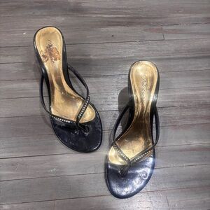 Delicious Black and Gold Rhinestone Slip-On Heels